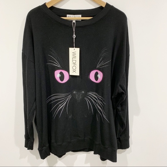 Wildfox black cat pink yes sweatshirt Sz Small NWT - Picture 2 of 8